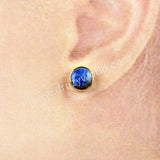 Round Gemstone Earrings Gold Plated Bezel Natural Stone Stud Earrings, Boho Jewelry ZG0283