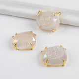 Egg Shape Gold Plated Claw Rainbow Titanium Druzy Faceted Connector ZG0315