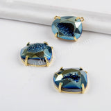 Egg Shape Gold Plated Claw Rainbow Titanium Druzy Faceted Connector ZG0315