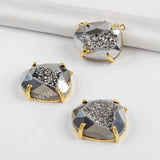Egg Shape Gold Plated Claw Rainbow Titanium Druzy Faceted Connector ZG0315