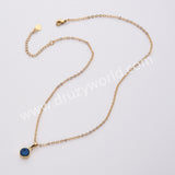 16" Gold Plated Bezel Round Rainbow Titanium Natural Druzy Geode Necklace, Drusy Jewelry For Women ZG0357-N