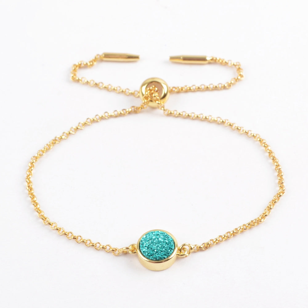 Adjustable Gold Plated Bezel Round Rainbow Titanium Natural Druzy Bracelet ZG0368