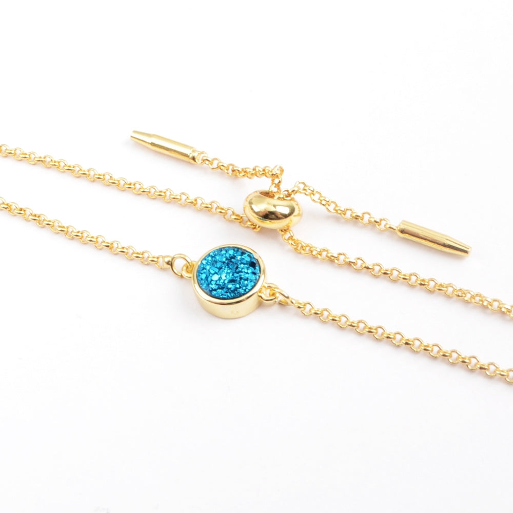 Adjustable Gold Plated Bezel Round Rainbow Titanium Natural Druzy Bracelet ZG0368