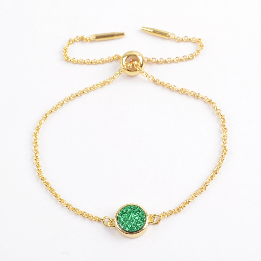 Adjustable Gold Plated Bezel Round Rainbow Titanium Natural Druzy Bracelet ZG0368