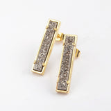Gold Plated Bezel Rectangle Natural Agate Titanium Druzy Bar Earrings ZG0409