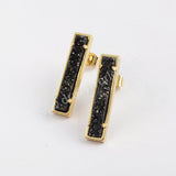 Gold Plated Bezel Rectangle Natural Agate Titanium Druzy Bar Earrings ZG0409