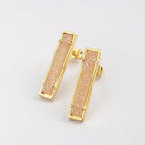 Gold Plated Bezel Rectangle Natural Agate Titanium Druzy Bar Earrings ZG0409