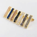 Gold Plated Bezel Rectangle Natural Agate Titanium Druzy Bar Earrings ZG0409