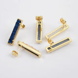Gold Plated Bezel Rectangle Natural Agate Titanium Druzy Bar Earrings ZG0409