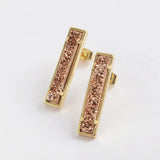 Gold Plated Bezel Rectangle Natural Agate Titanium Druzy Bar Earrings ZG0409