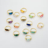 Gold Plated Oval Birthstone Gemstone Faceted Ring, Healing Boho Crystal Jewlery ZG0509
