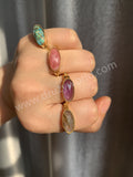 Gold Plated Oval Birthstone Gemstone Faceted Ring, Healing Boho Crystal Jewlery ZG0509