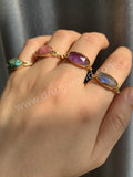 Gold Plated Oval Birthstone Gemstone Faceted Ring, Healing Boho Crystal Jewlery ZG0509
