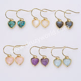 Gold Plated Bezel Heart Rainbow Gemstone Faceted Earrings ZG0510