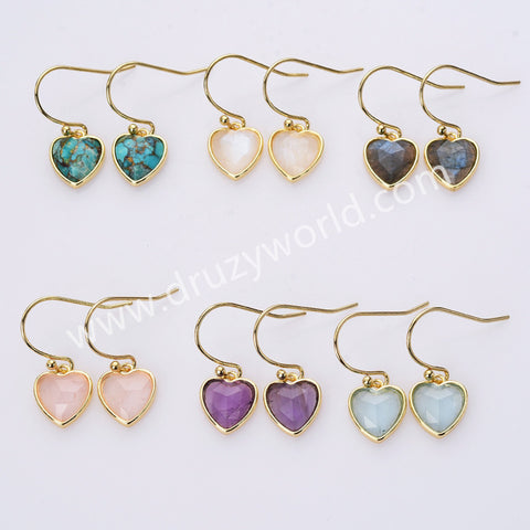 Gold Plated Bezel Heart Rainbow Gemstone Faceted Earrings ZG0510