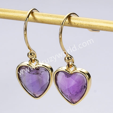 Gold Plated Bezel Heart Rainbow Gemstone Faceted Earrings ZG0510