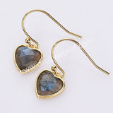 Gold Plated Bezel Heart Rainbow Gemstone Faceted Earrings ZG0510