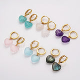 Gold Plated Amazonite Gemstone Heart Dangle Earrings, Healing Crystal Stone Jewelry Hoop Earrings ZG0512