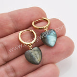 Gold Plated Amazonite Gemstone Heart Dangle Earrings, Healing Crystal Stone Jewelry Hoop Earrings ZG0512