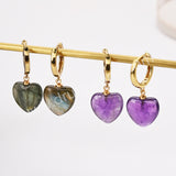 Gold Plated Amazonite Gemstone Heart Dangle Earrings, Healing Crystal Stone Jewelry Hoop Earrings ZG0512