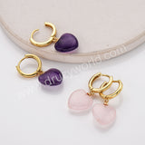 Gold Plated Amazonite Gemstone Heart Dangle Earrings, Healing Crystal Stone Jewelry Hoop Earrings ZG0512