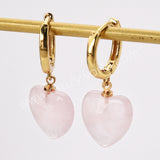 Gold Plated Amazonite Gemstone Heart Dangle Earrings, Healing Crystal Stone Jewelry Hoop Earrings ZG0512