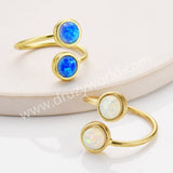 Round Gold Plated Bezel Double Opal Faceted Ring, Adjustable, October Birthstone Opal Jewelry ZG0513