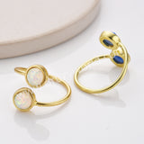 Round Gold Plated Bezel Double Opal Faceted Ring, Adjustable, October Birthstone Opal Jewelry ZG0513