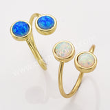 Round Gold Plated Bezel Double Opal Faceted Ring, Adjustable, October Birthstone Opal Jewelry ZG0513