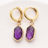Small Long Hexagon Natural Stone Faceted Gold Plated Earrings, Gemstone Jewelry Earring ZG0529-5