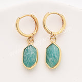Small Long Hexagon Natural Stone Faceted Gold Plated Earrings, Gemstone Jewelry Earring ZG0529-5