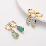 Gold Small Hexagon Natural Crystals Stones Faceted Drop Earrings, Amazonite Moonstone Gemstone Jewelry Earring ZG0529-9