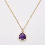 18" Colorful Triangle Natural Gemstone Faceted Gold Chain Necklace, Healing Crystal Stone Jewelry Necklace ZG0530-3