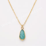 18" Small Long Teardop Gold Gemstone Faceted Pendant Necklace, Real Amethyst Rose Quartz Boho Jewelry Necklace ZG0530-9