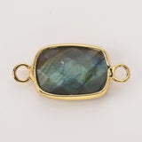 Gold Bezel Rectangle Multi Gemstone Faceted Connectors, Crystal Connectors ZG0531-1-C