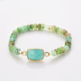 Rectangle Multi Gemstone Faceted Gold Bracelet, Australia Jade Beads Bracelet, Handmade Boho Jewelry ZG0531-1