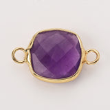 Square Natural Gemstone Gold Bezel Connectors, Faceted Crystal Connectors ZG0531-2-C