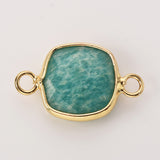 Square Natural Gemstone Gold Bezel Connectors, Faceted Crystal Connectors ZG0531-2-C