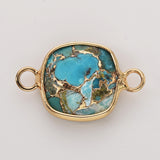 Square Natural Gemstone Gold Bezel Connectors, Faceted Crystal Connectors ZG0531-2-C