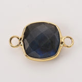 Square Natural Gemstone Gold Bezel Connectors, Faceted Crystal Connectors ZG0531-2-C