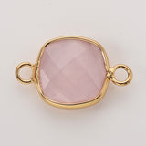 Square Natural Gemstone Gold Bezel Connectors, Faceted Crystal Connectors ZG0531-2-C