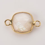 Square Natural Gemstone Gold Bezel Connectors, Faceted Crystal Connectors ZG0531-2-C
