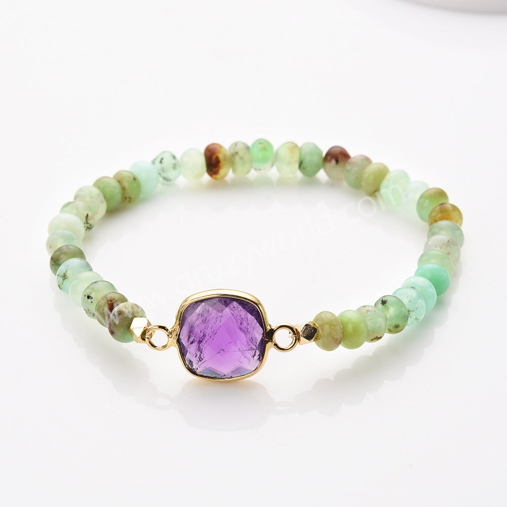 Gold Square Moonstone Crystal Faceted Stretch Bracelet, Australia Jade Beads, Handmade Boho Jewelry Bracelet ZG0531-2