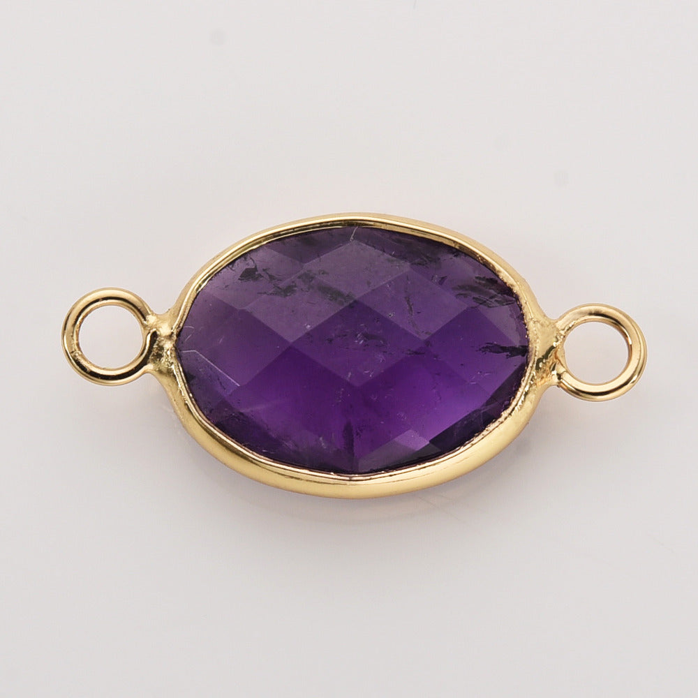 Oval Multi Natural Gemstones Faceted Connectors, Gold Bezel Crystal Connectors ZG0531-5-C