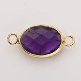 Oval Multi Natural Gemstones Faceted Connectors, Gold Bezel Crystal Connectors ZG0531-5-C