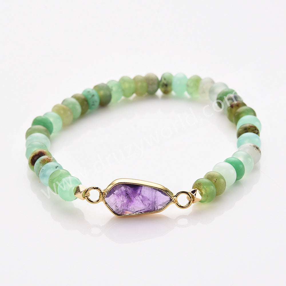Drop Natural Gemstone & Australia Jade Beads Stretch Bracelet, Gold Plated Crystal Handmade Bracelet For Women ZG0531-7