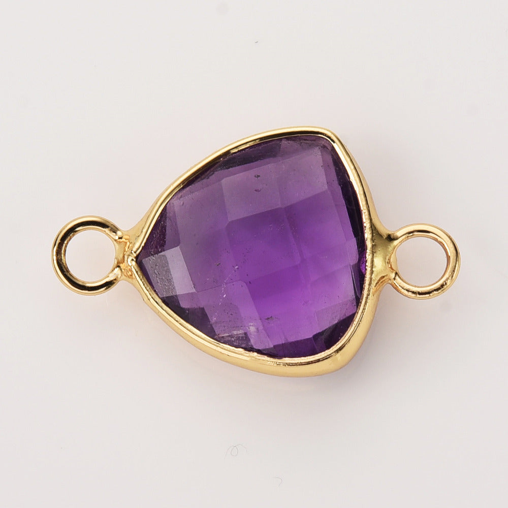 Triangle Birthstone Connectors, Gemstones Faceted Gold Bezel Connectors, Crystal Connectors ZG0531-9-C