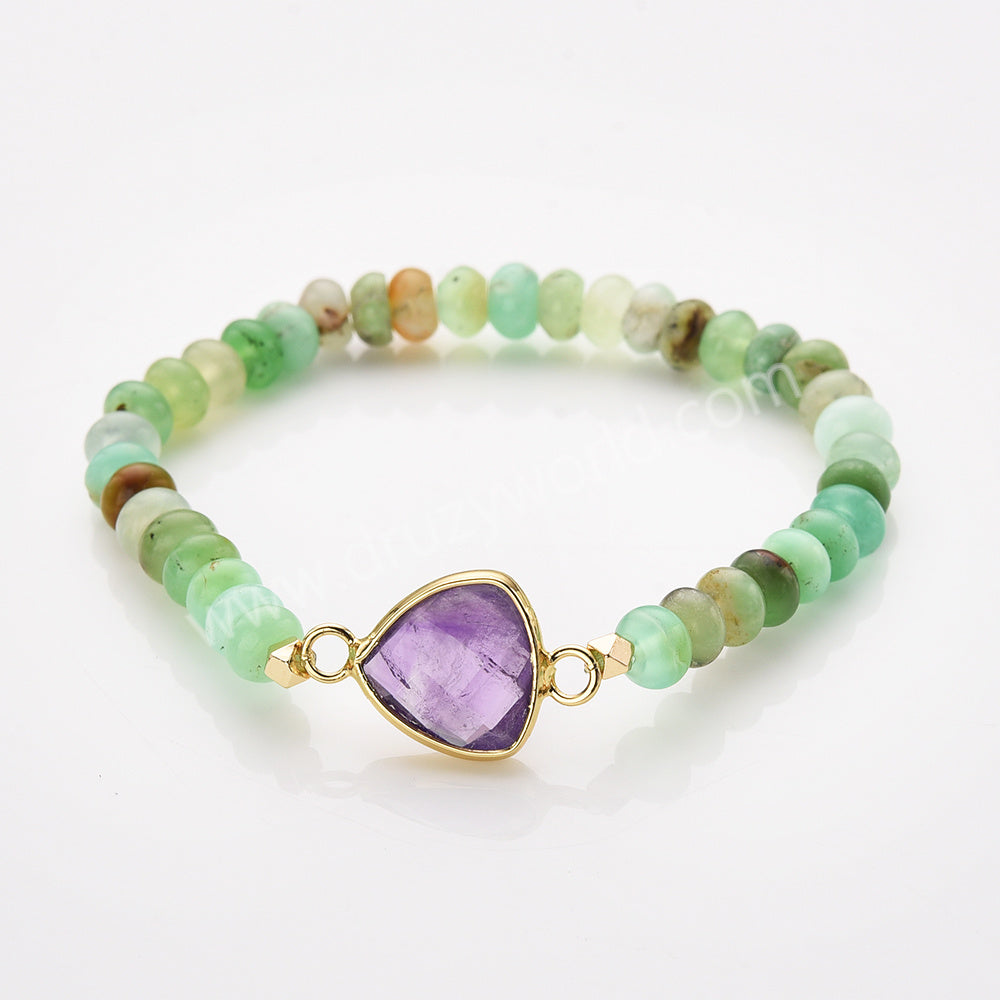 Triangle Rose Quartz Crystal Faceted Stretch Gold Bracelet, Australia Jade Beads, Gemstones Women's Bracelet ZG0531-9