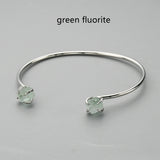 Adjustable Gold Plated Claw Double Raw Gemstone Birthstone Bangle Bracelet, Healing Crystal Cuff, Boho Jewelry ZS0452