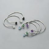 Adjustable Gold Plated Claw Double Raw Gemstone Birthstone Bangle Bracelet, Healing Crystal Cuff, Boho Jewelry ZS0452
